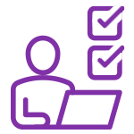 An icon of a person sitting at a laptop with checklists to highlight productivity and task management.