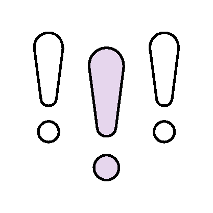A simple, light purple exclamation mark on a black background, representing alertness or an important message.