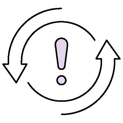 A simple illustration of a purple exclamation mark and a dot on a plain background, conveying emphasis or alertness.
