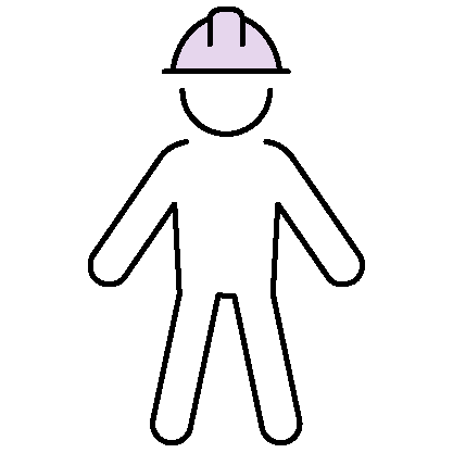 An outline of a man wearing a light purple construction helmet