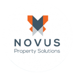 Logo of Novus Property Solutions featuring a geometric design with orange and gray shapes, accompanied by the company name below.