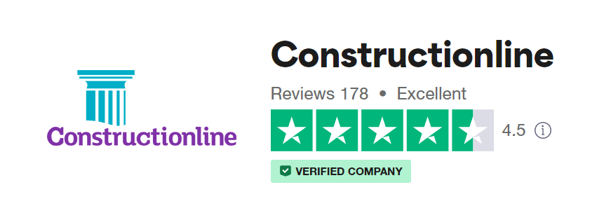 Logo of Constructionline with a 4.5-star rating from 178 reviews, labelled as a verified company.