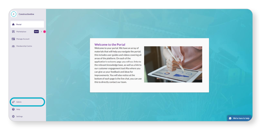 Screenshot of a user-friendly portal interface, featuring navigation options and a welcome message about available resources and support.