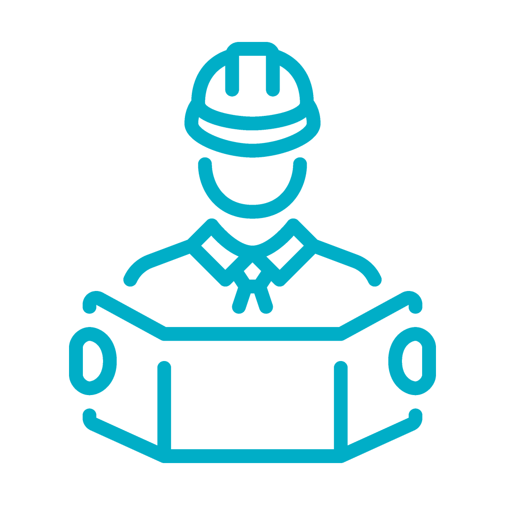 A construction worker in a hard hat examines a blueprint, showcasing a focus on planning and design in a construction setting.