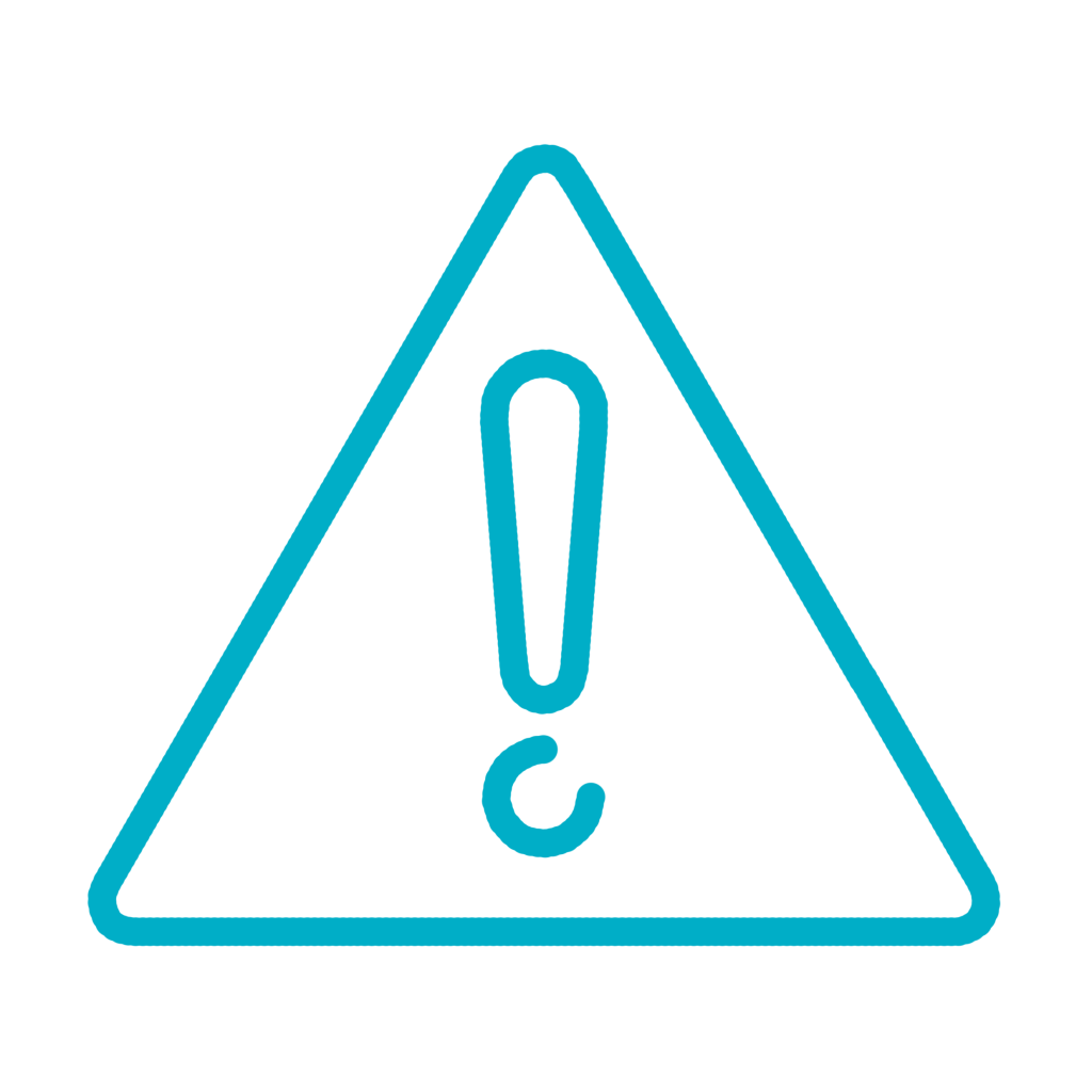 A blue triangular warning sign with an exclamation mark, indicating caution or alertness.