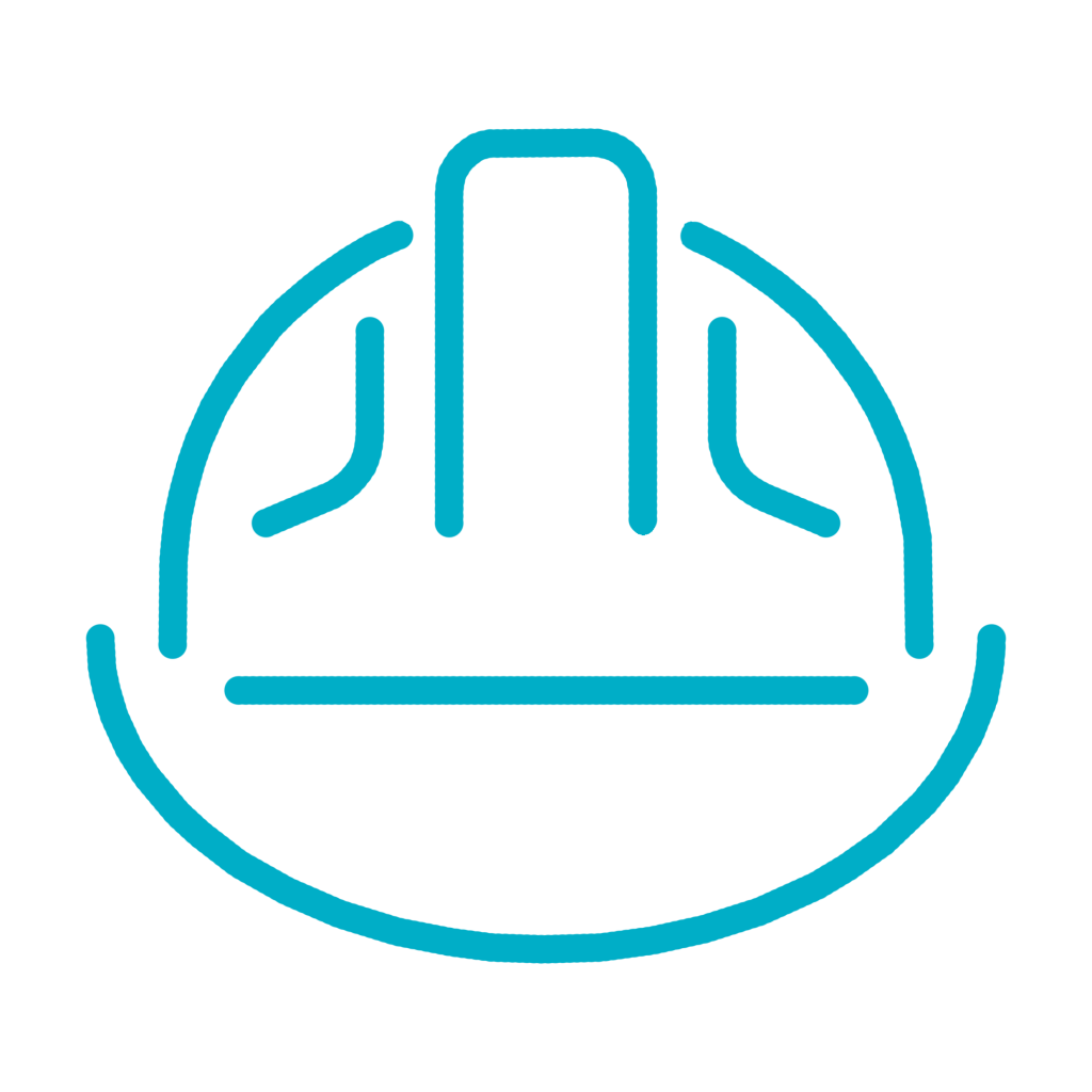 A simplified blue outline of a hard hat, showcasing construction safety and protective gear.