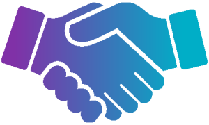 Handshake icon with a purple and blue gradient.
