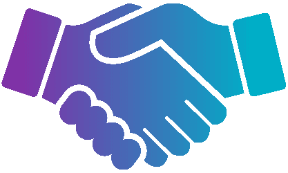 Handshake icon with a purple and blue gradient.