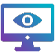 A blue and purple gradient icon of a desktop monitor or computer screen featuring a large eye in the center.