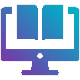 An illustration of a computer monitor displaying an open book, representing digital reading or e-learning.