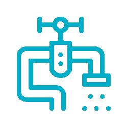 Outline icon of a tap with water dripping out of the end.