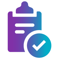 A gradient-colored clipboard with checkmarks symbolizes task completion and organization.