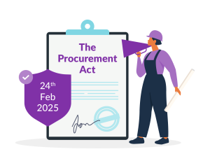 Illustration of a construction worker announcing the Procurement Act launching on the 24th of February 2024