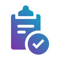 A gradient blue and purple clipboard icon with a checkmark, representing tasks completed or approval.