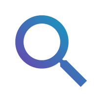 A simple, stylized magnifying glass icon in gradient blue and purple colors, symbolizing search or exploration.