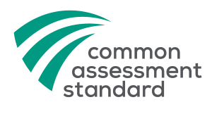 Logo for "Common Assessment Standard," featuring a teal arc and bold grey text.
