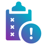 Clipboard with an alert exclamation icon with cross boxes icon