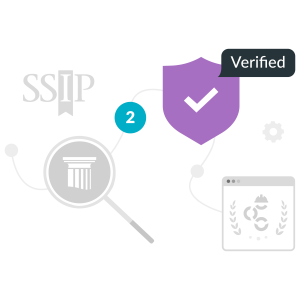 SSIP logo with icons of magnifying glass, shield with checkmark labeled "Verified," settings gear, and a browser window with a construction helmet symbol.