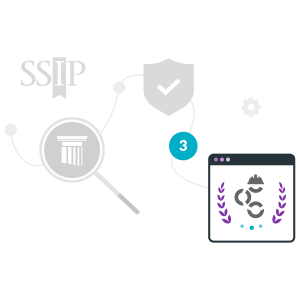 SSIP logo with icons of a magnifying glass, a shield with checkmark and a browser window showing a construction-related symbol.