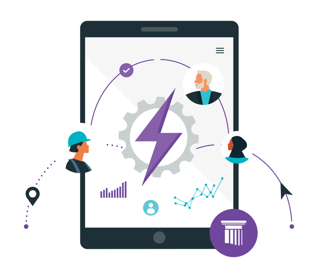 Tablet with icons representing connection and understanding