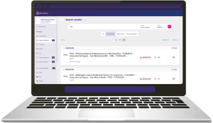 Laptop screen showing a procurement platform search for "EOI" with premium listings for property refurbishment projects in the UK.