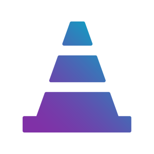 A stylized, gradient-coloured pyramid representing a safety cone made up of three tiers.