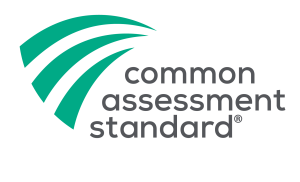 Logo for "Common Assessment Standard," featuring a teal arc and bold grey text.