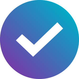 A round icon with a white checkmark