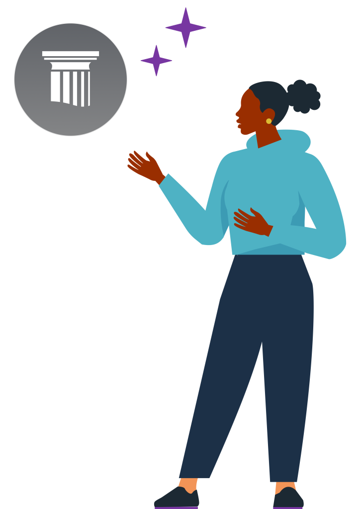 Illustration of a woman standing and gesturing toward a Constructionline Platinum logo, with decorative sparkles beside it