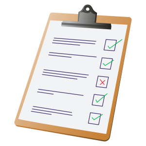 A clipboard with a checklist showing multiple tasks, three marked as complete with green checkmarks, and one incomplete with a red cross.