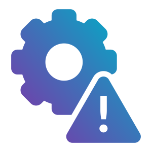 A gradient icon featuring a gear and an exclamation mark inside a triangle, symbolising a warning or alert related to settings.