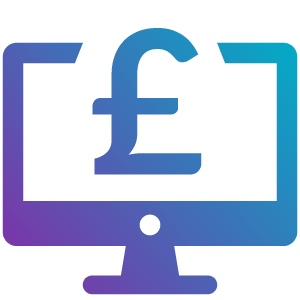 Icon of a computer screen displaying a pound sterling symbol, representing digital finance or online payments.