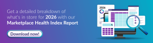 Image promoting the Marketplace Health Index Report for 2026, featuring charts, graphs, and a download button.