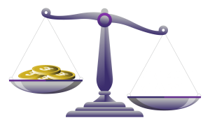 scale with British Pound coins in the left scale and minimum wage in the right