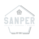 Sanper Construction ltd logo in white circle