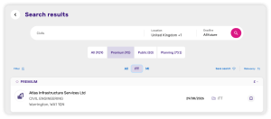 Search results for Civils in the UK showing Premium category with one listing for Atlas Infrastructure Services Ltd in Civil Engineering.