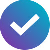 A round icon featuring a gradient blue to purple background with a prominent white checkmark in the center.
